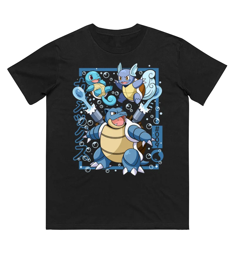 Pokémon Squirtle Evolution Impresso Camiseta de Algodão Puro Homens e Mulheres Primavera/Verão Nova Coleção Moda Camisa de Manga Curta