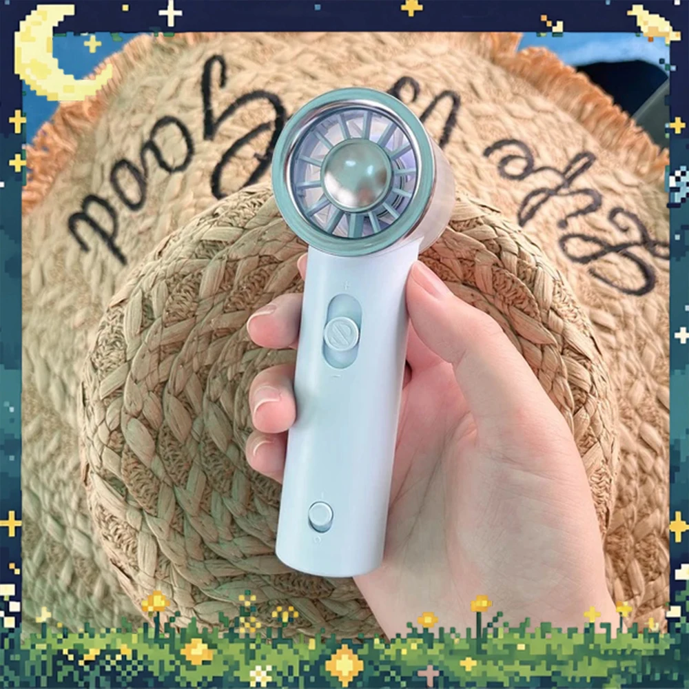 Ranvoo Fs2 Handheld Electric Fan Double Spiral Ice Cool Air Duct Handheld Electric Small Fan Reduce Noise Light Weight For Gifts