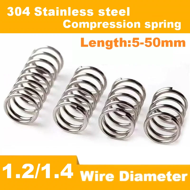 

10pcs/lot Return spring 304 stainless steel compression spring, Shock-absorbing return spring,Wire Dia 1.2/1.4mm Length10-50mm