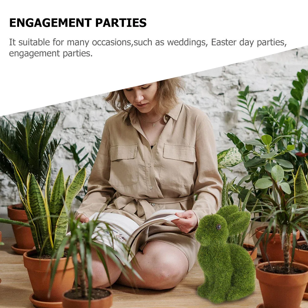 

3Pcs Flocking Bunny Models Simulation Easter Rabbit Decor Moss Artificial Grass Figurines Photography Props