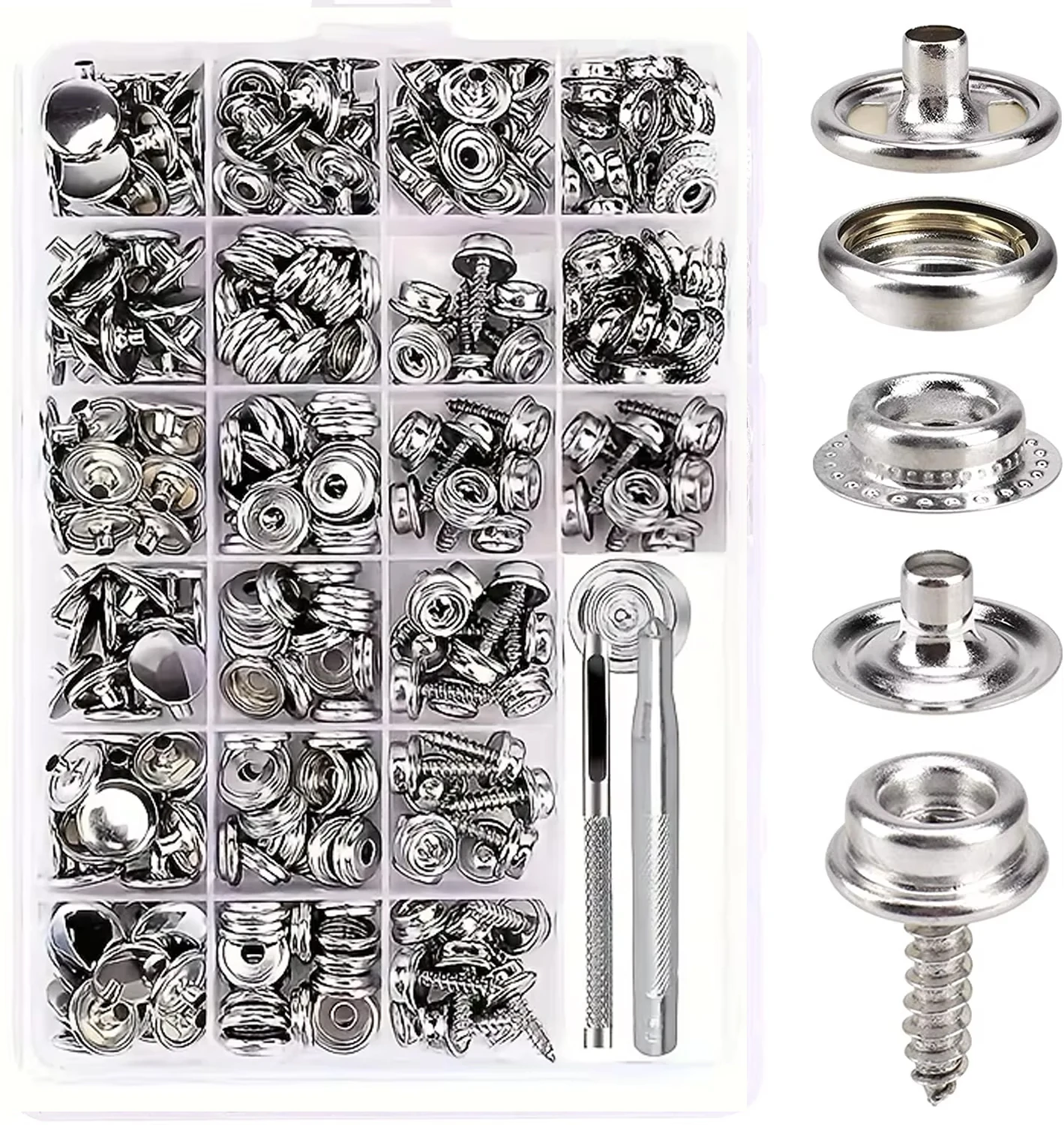 323 Piece Canvas Snap Kit Marine Grade Stainless Steel  for DIY Cover Canvas Snap Kit with Material Hole Punch and Setting Tools