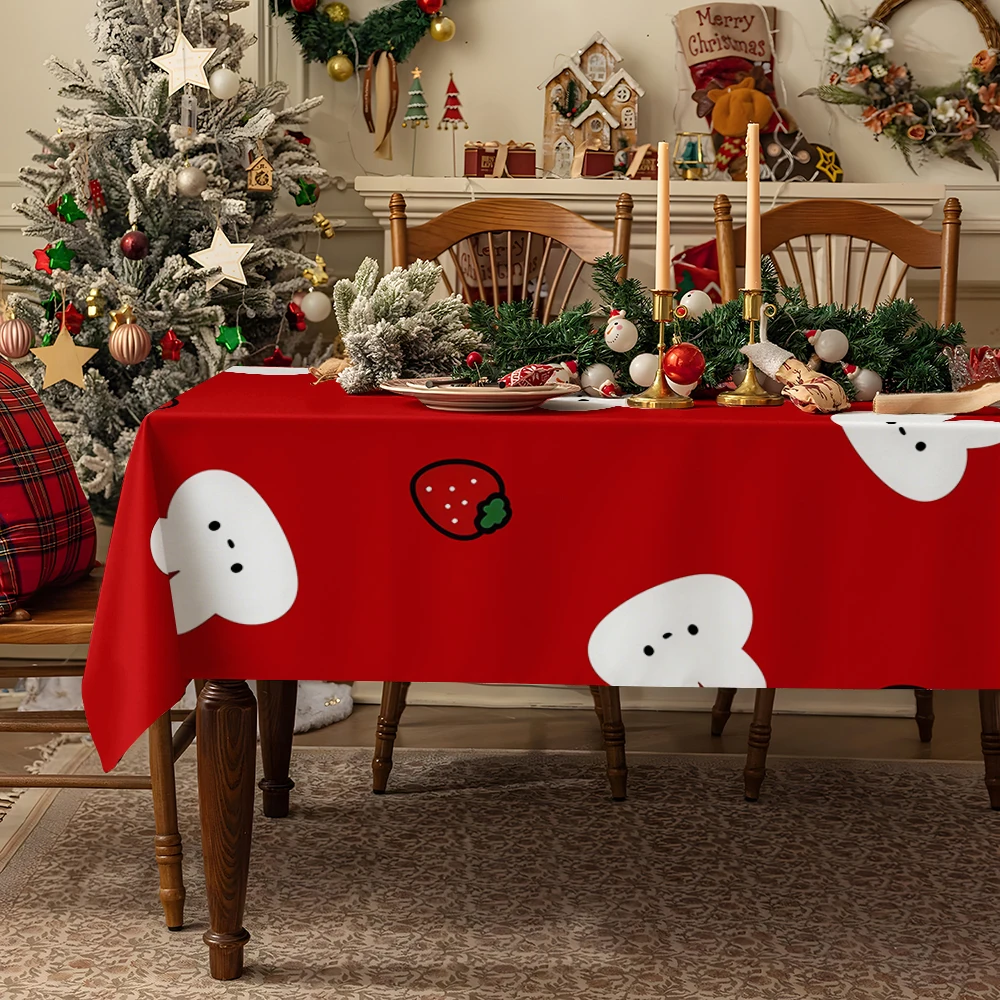 Strawberry & Brown Bear Table Cloth Waterproof Tablecloth Spill Proof Table Cloth, Wipe Clean Table Cloth for Dining Camping