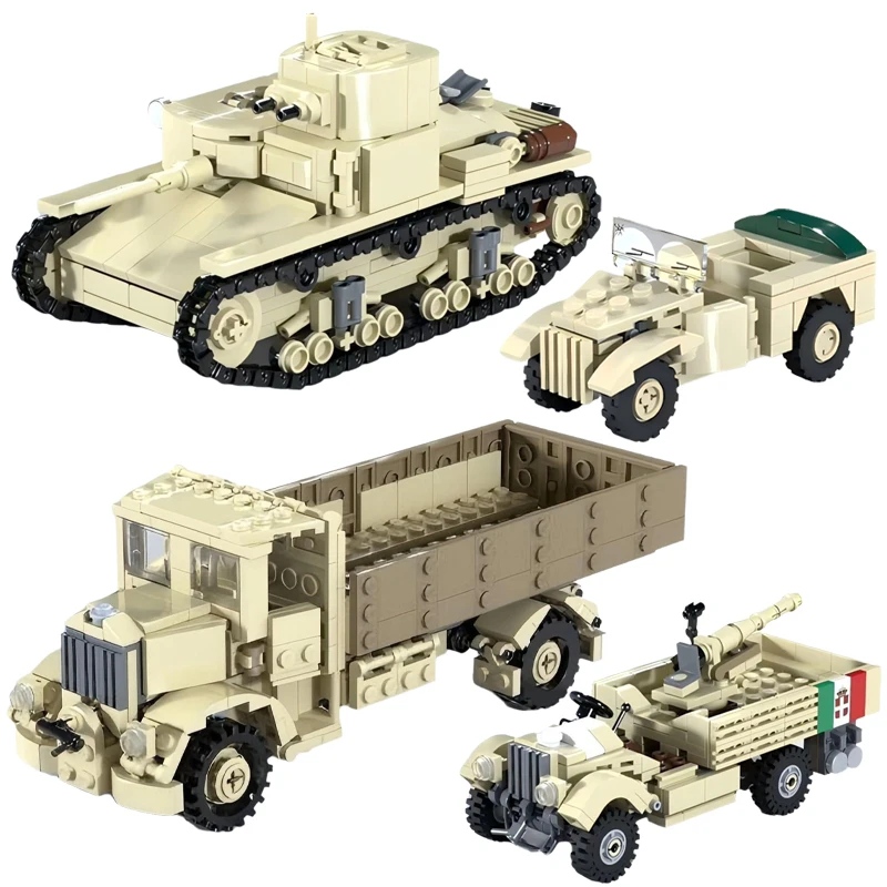 

Военная военная серия MOC, строительные блоки, игрушка, итальянский внедорожный командный автомобиль, автоматический пушковый грузовик M11-39, модель среднего танка