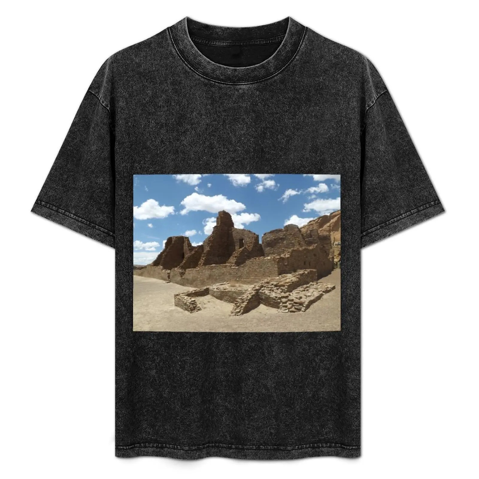Camiseta com estampa de ruínas históricas, Chaco Canyon, Novo México, camiseta casual de manga curta