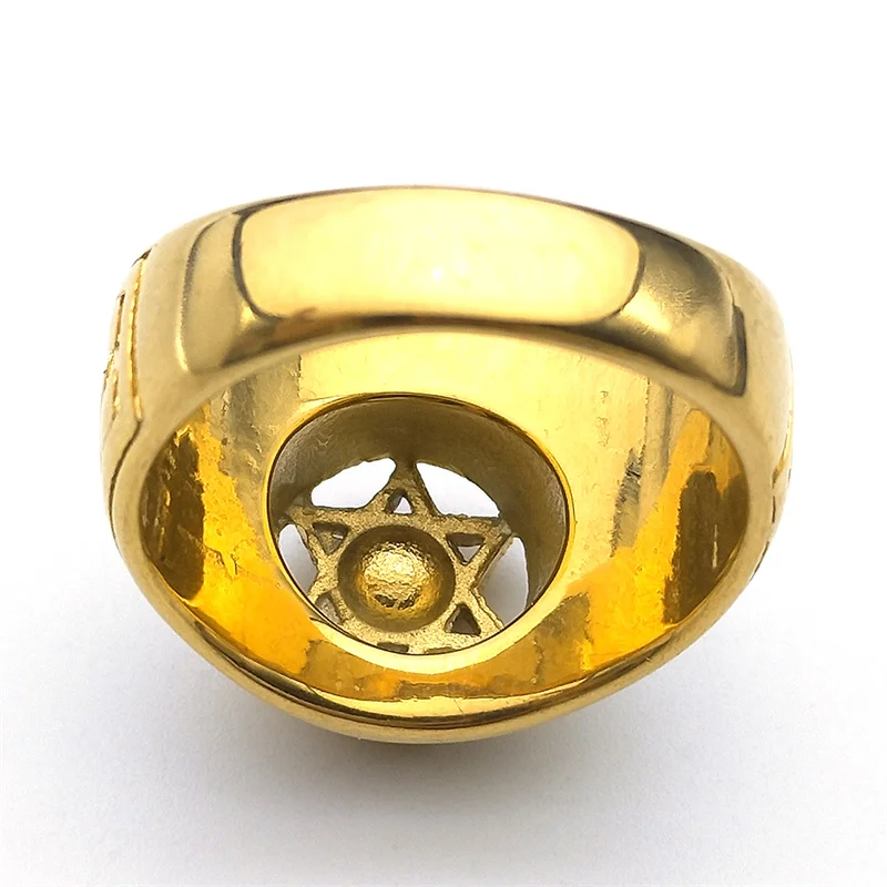 Judaism Hexagram Israel Star of David Red Crystal Ring for Men Stainless Steel Jewish Punk Hip Hop Male Biker Jewelry Gifts R587