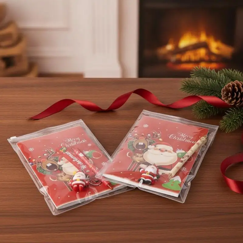 3-in-1 Christmas Stationery Set, Includes Notebook, Gel Pen And Keychain Holiday Gift For Students