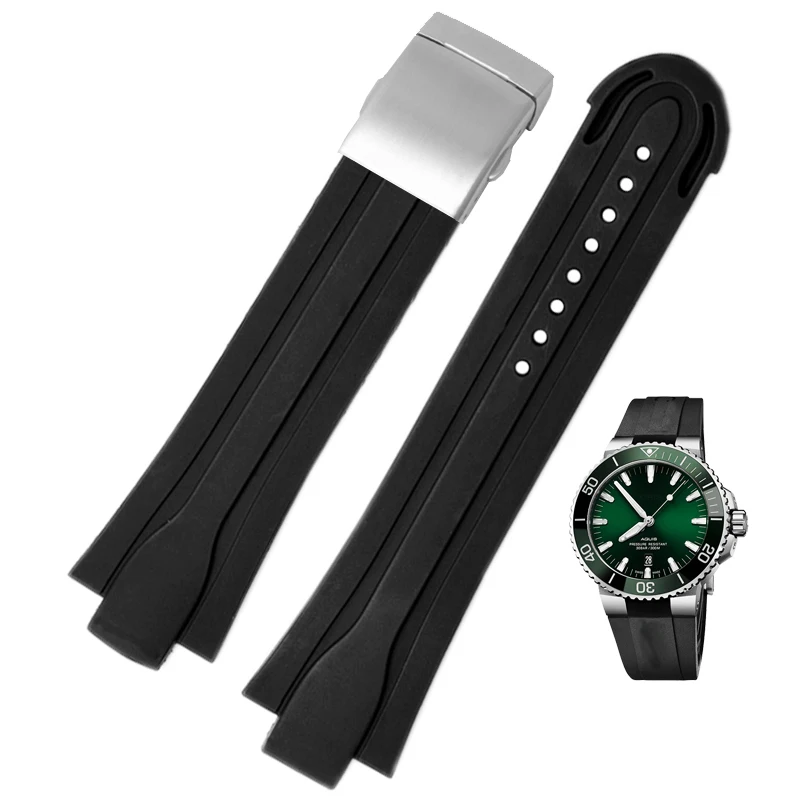 

High Quality 24mm*12mm Lug End Rubber Waterproof Watchband For Oris Wristband Silicone Watch Strap Stainless Steel Folding Clasp