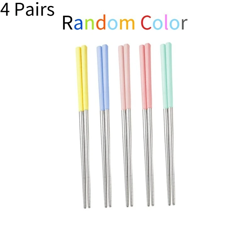 4 Pairs Random Color Wheat Straw 304 Stainless Steel Chopsticks Korean Style Anti-slip Anti-mold Creative Adult Daily Tableware