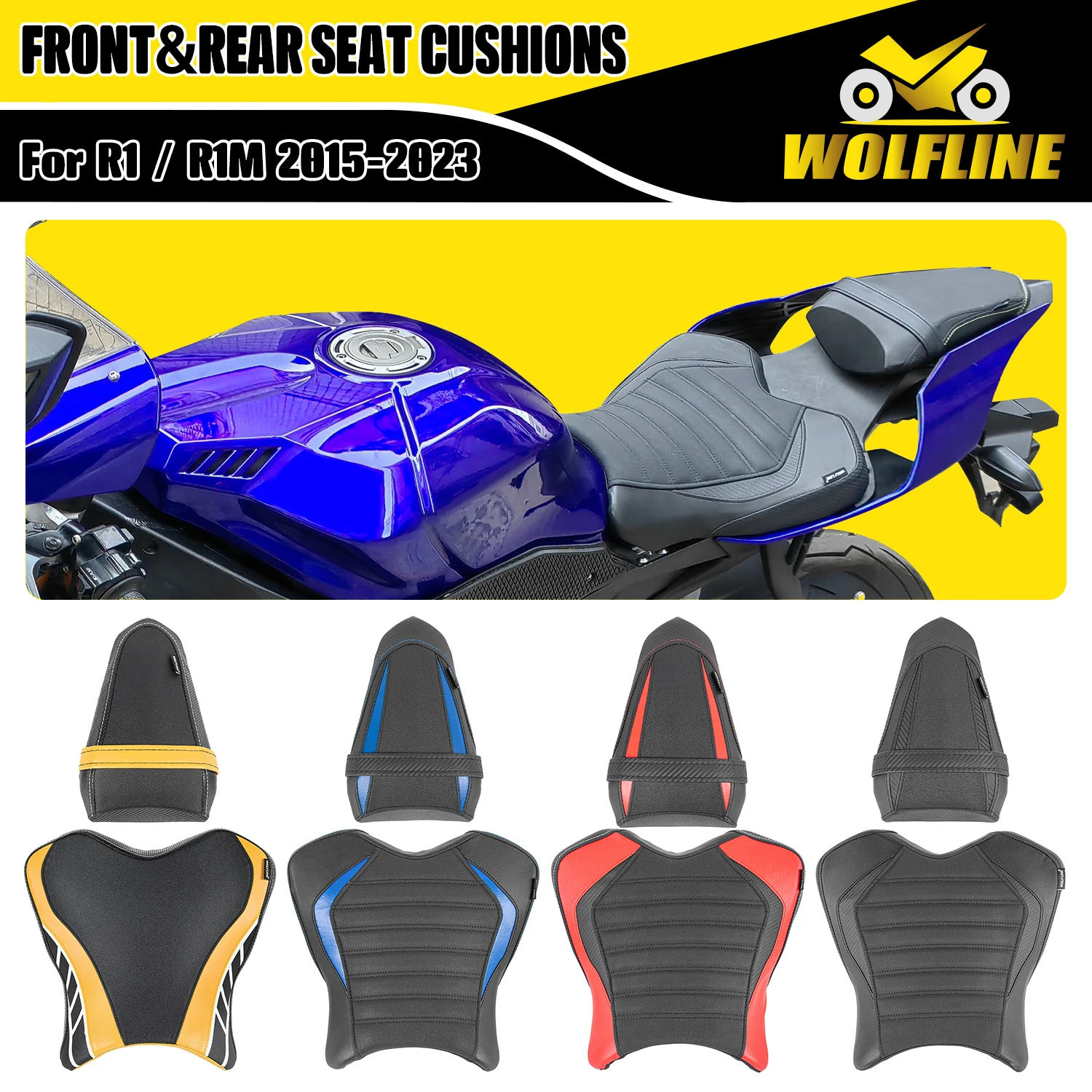 Wolf Line Motorcycle Front Saddle Passenger Pillion Pad for Yamaha YZF-R1/R1M 2015-2023 2016 2017 2018 2019 2020 2021 2022