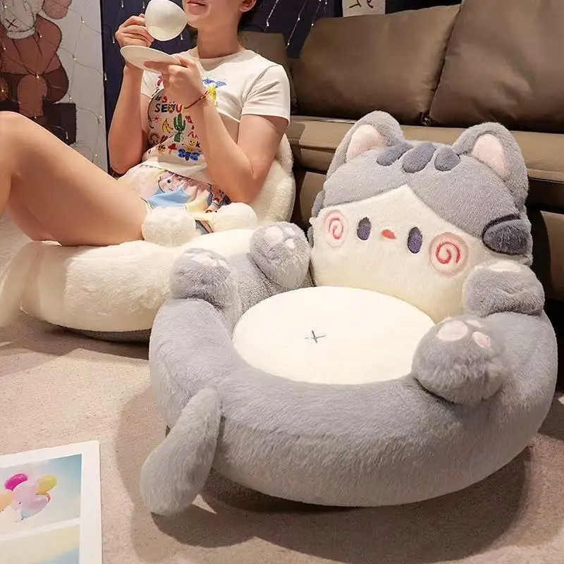 Fur-lined cartoon animal wraparound seat cushion, floating window tatami floor seat, student back support stool