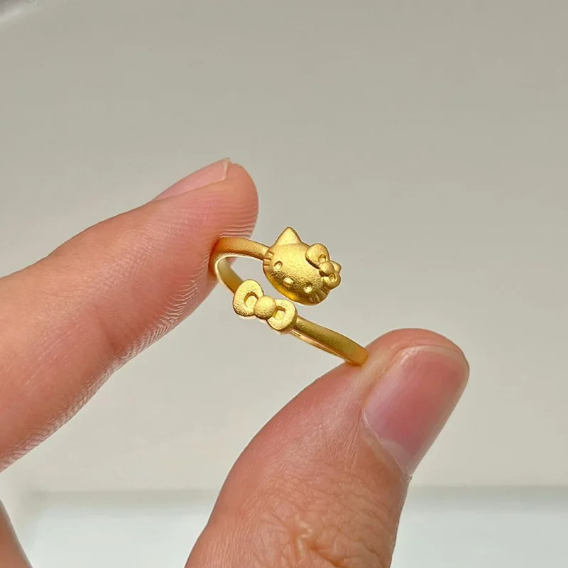 Kawaii Gold Hellos Kittys Bow Ring New High Appearance Level Kittys Style Ring Jewelry for Girlfriend's Birthday Present