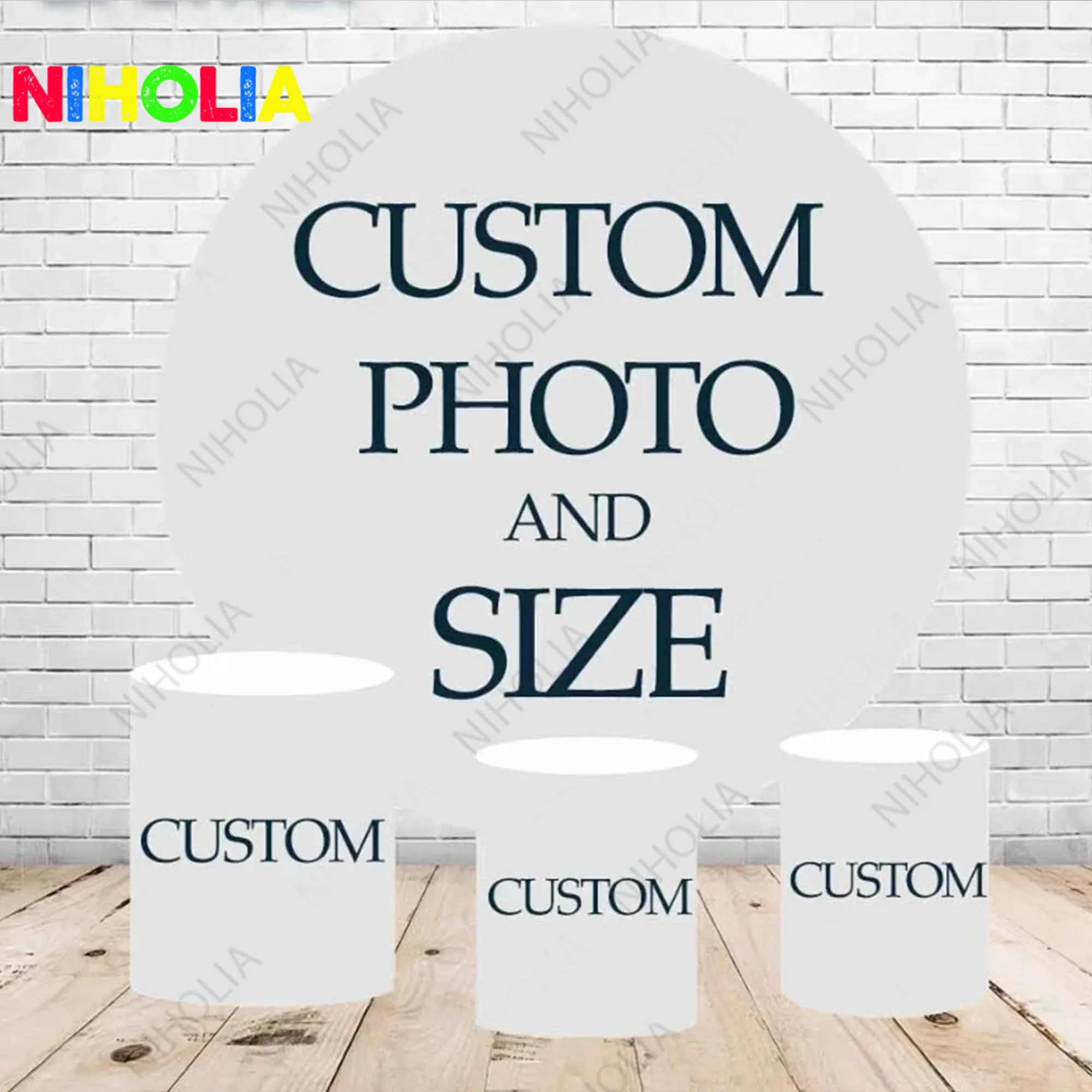 Niholia Customize Round Photography Backdrop Kids Birthday Party Background Cake Table Booth Prop Cylinder Cover