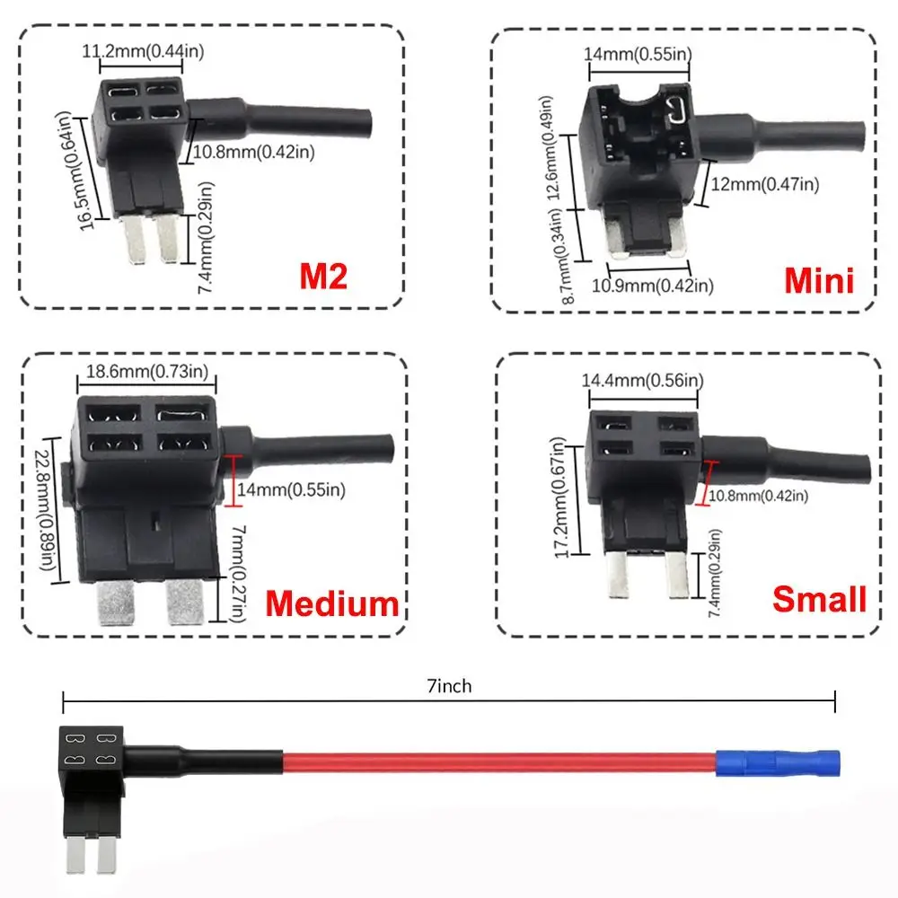Quick Connect Terminal 12V/24V Fuse Tap Adapter Mini Standard Car Fuse Holder Tap Add-a-Fuse