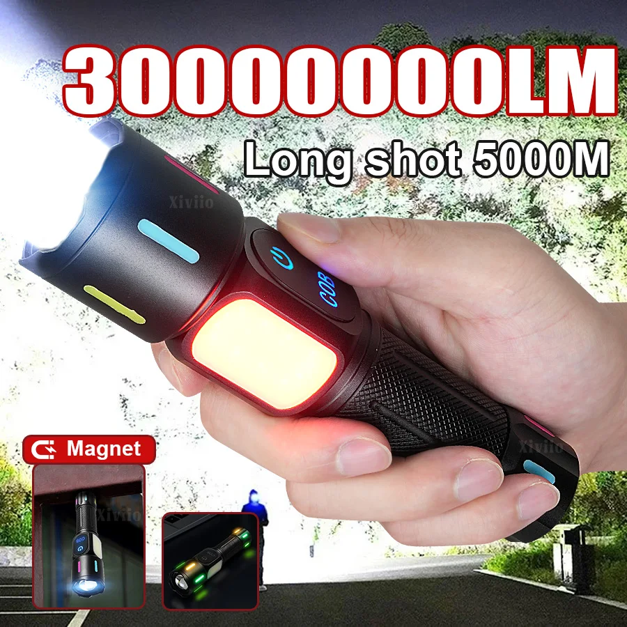 

Мощный светодиодный фонарь 30000000LM, суперяркий фонарик COB, перезаряжаемый фонарь с магнитом, уличная лампа