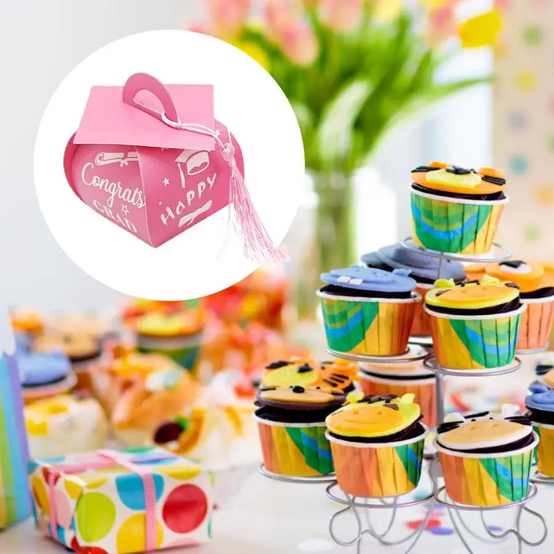 

Graduation Box Gradation Candy Box 50X Doctoral Hat Design Souvenir Holder Decoration For College High School Guest Centerpiece