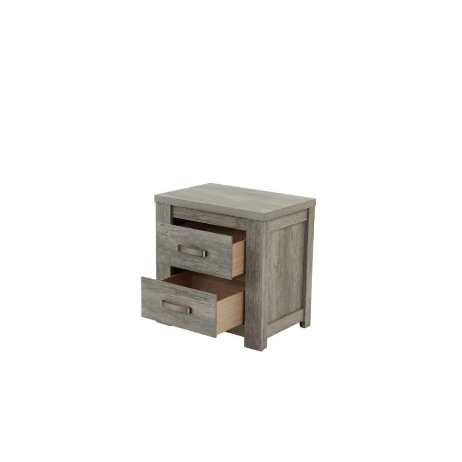 Bedroom Furniture Rustic Light Grey Simple 1pc Nightstand 2-Drawers Bed Side Table Solidwood