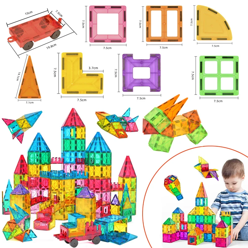 

Assembly Colorful Magnetic Building Blocks Refill Pack 2.95" Square/Triangle/Rectangle Kids Educational DIY Toys Magnetic Bricks