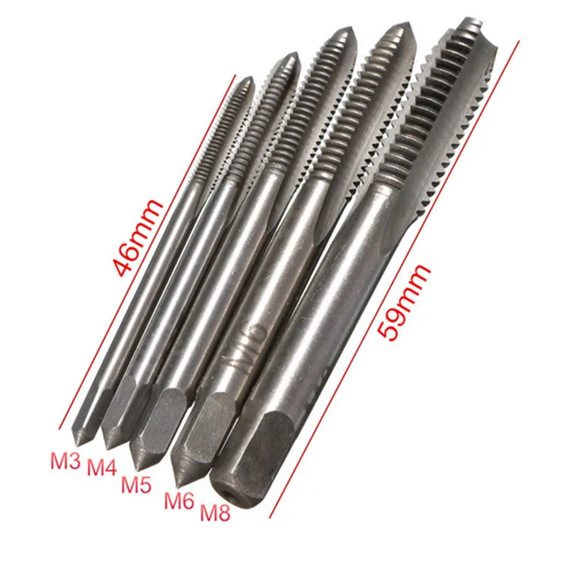 5Pcs Tap Metric Male Thread Plug HSS Screw Mechanical Workshop Tools Key Kit Straight Slot Impact Head Drill Bit M3 M4 M5 M6 M8