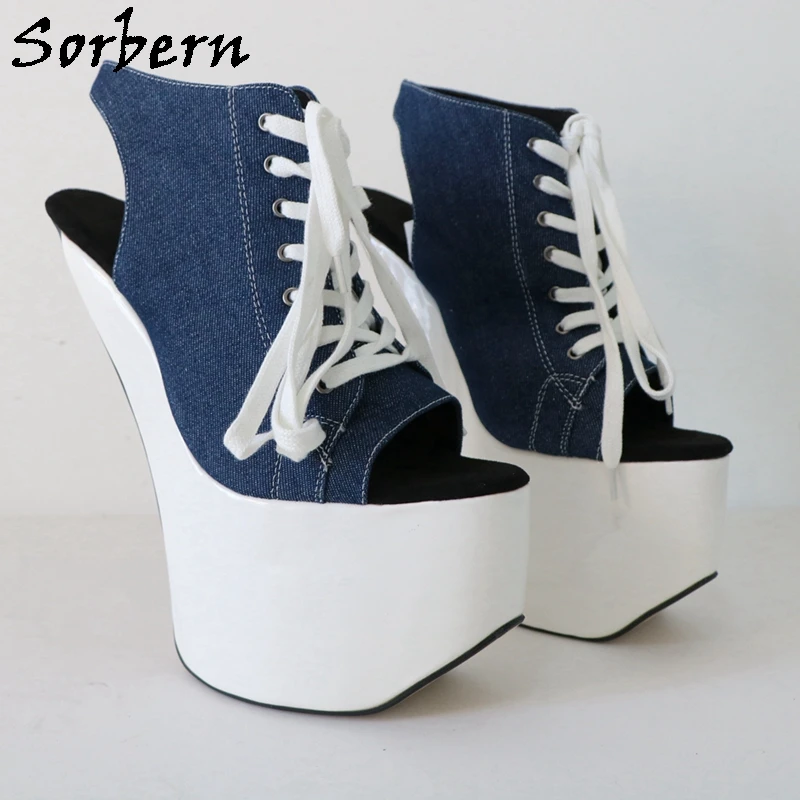 Sorbern Heelless Slingback Shoe Thick Platform Sneaker Summer Style Ankle High Fetish Black And White Drag Queen Shoe Open Toe