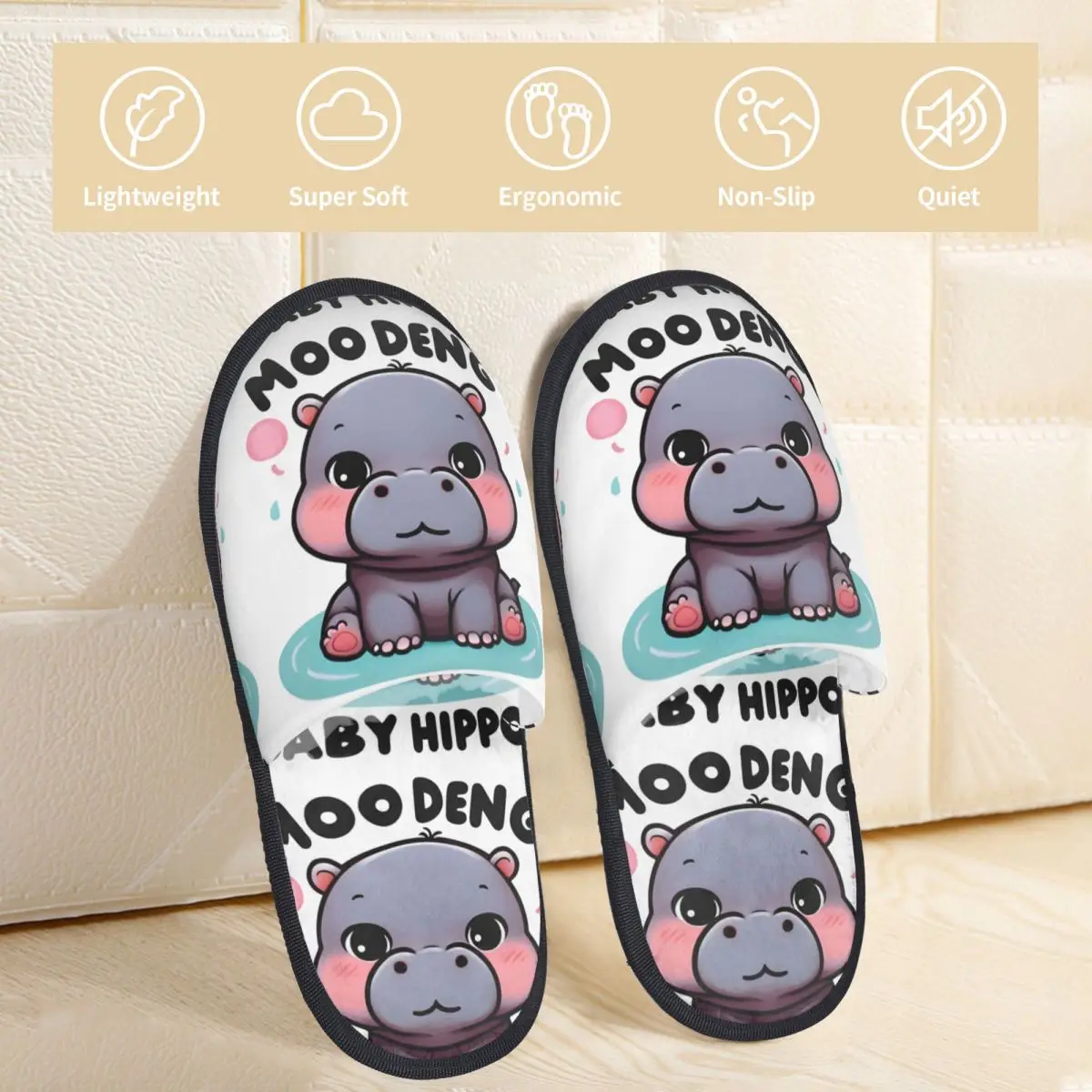 Moo Deng Baby Hippo House Slippers Bedroom Soft Memory Foam Slides Non Slip