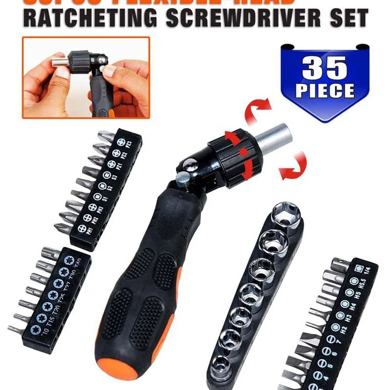 35-Piece Rotary Ratchet Screwdriver Set, Home Auto Repair Shaped Batch Repair Tool Hand Tools Tools for Mechanic