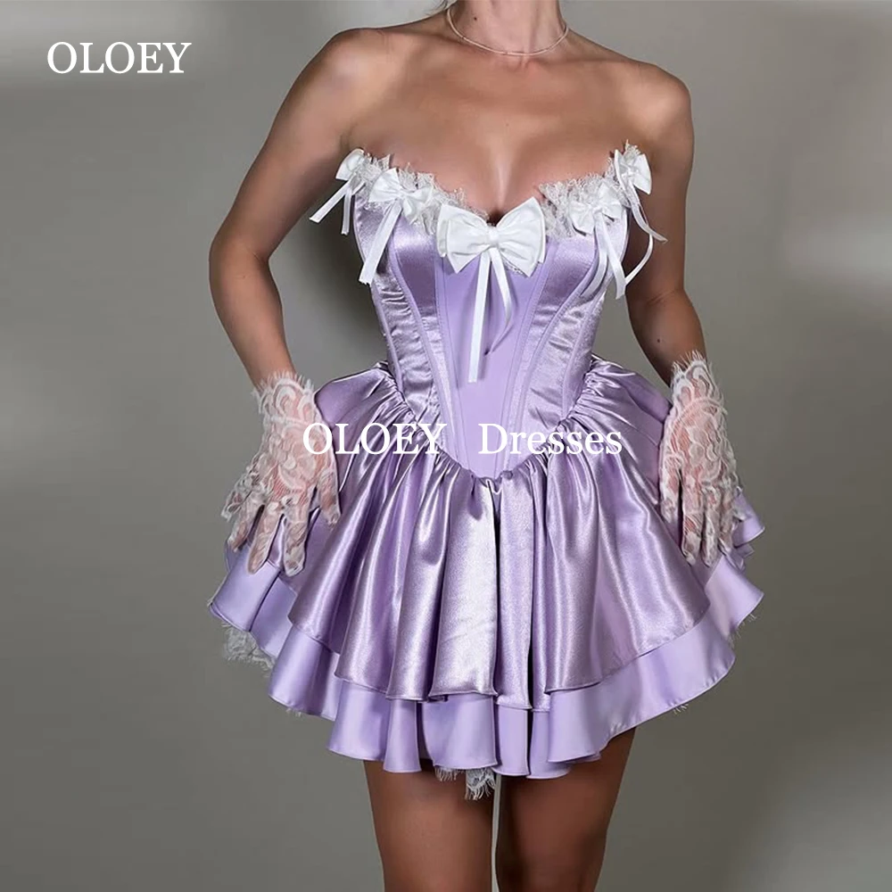 

OLOEY 2025 Purple Short Prom Cocktail Dresses Customized Lace Bows Elegant Tiered Mini Dress for Party Birthday Vestidos De Gala