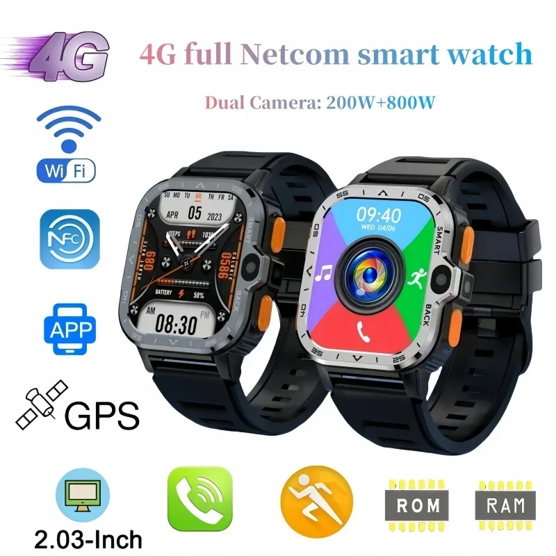 

4G полная сеть Android SmartWatch PGD с двумя камерами SIM-карта 2,03 дюйма экран Wi-Fi GPS водонепроницаемые NFC App Store умные часы для мужчин