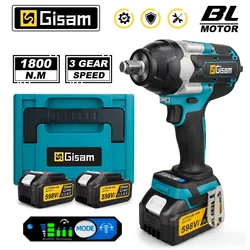 Gisam 1800N.M Torque Brushless Electric Impact Wrench 1/2 inch Screwdriver Cordless Wrench Power Tools For Makita 18V Battery