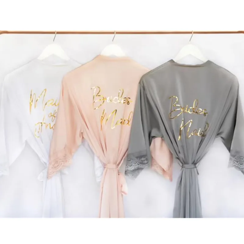 Customized Personalized Satin Robes -Bridesmaid Robes- Wedding- Bridal Party Lace Robe-Mother of the Bride Robe Bridesmaid Gift