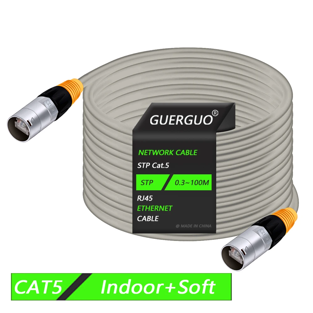 0.3-100M Cat5/CAT6 Stage Ethernet Extension Shielded Gray Cable Indoor LAN Network STP/SFTP Cable with Zinc Alloy RJ45 Connector