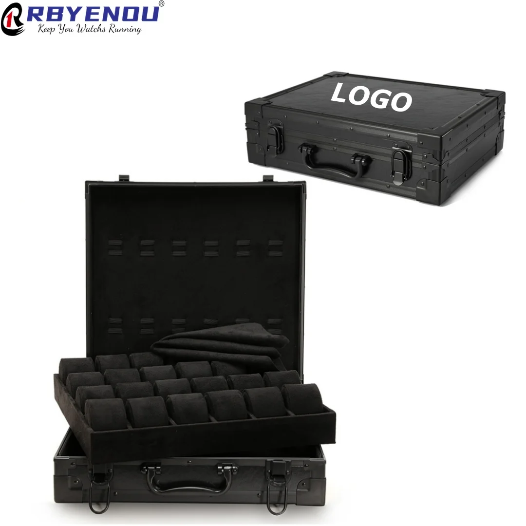 

Webcast Ins Brand Luxury Watch Storage Box Display Stand Watch Aluminum Alloy Case Leather Suitcase 12 Slots Free Custom Logo