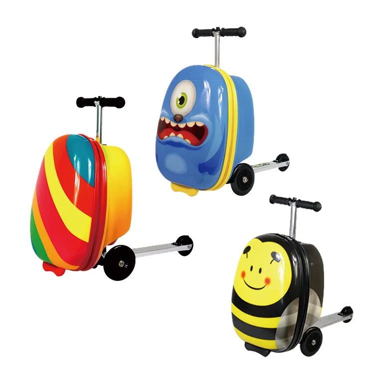 airport travel 3D trolleys bags suitcase scooter luggage for kids