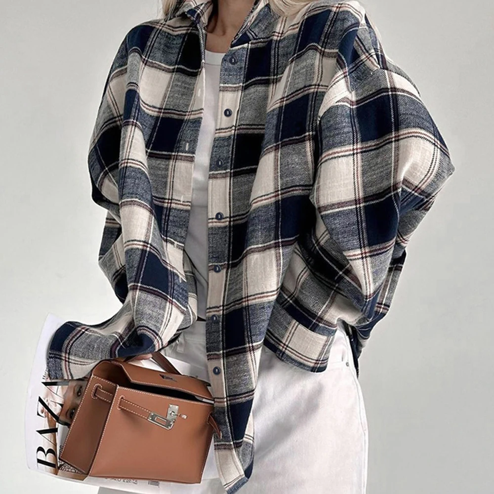 

Зимняя клетчатая рубашка с длинными рукавами, повседневное свободное пальто в ленивом стиле, большое пальто, женская мода в европейском и американском стиле