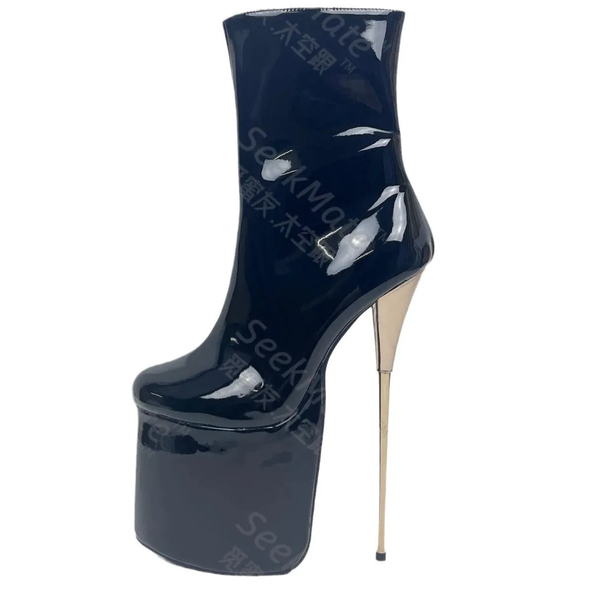 SeekMate Space Heel Super High Heel 22CM European and American Patent Leather Short Boots Sexy Knight Boots Steel Pipe Dance Boo