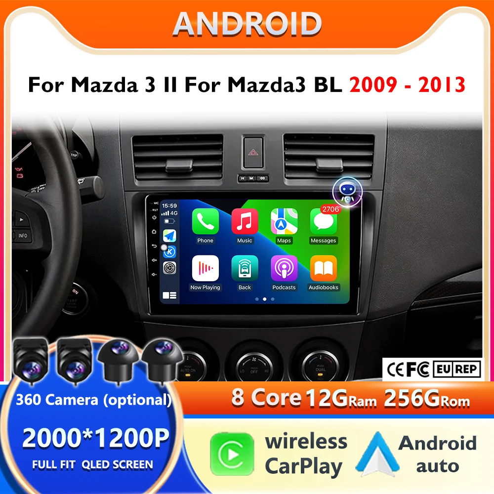 Android Auto Car Radio Multimedia Player For Mazda 3 II For Mazda3 BL 2009-2013 Android16 Carplay Autoradio GPS Stereo Head Unit