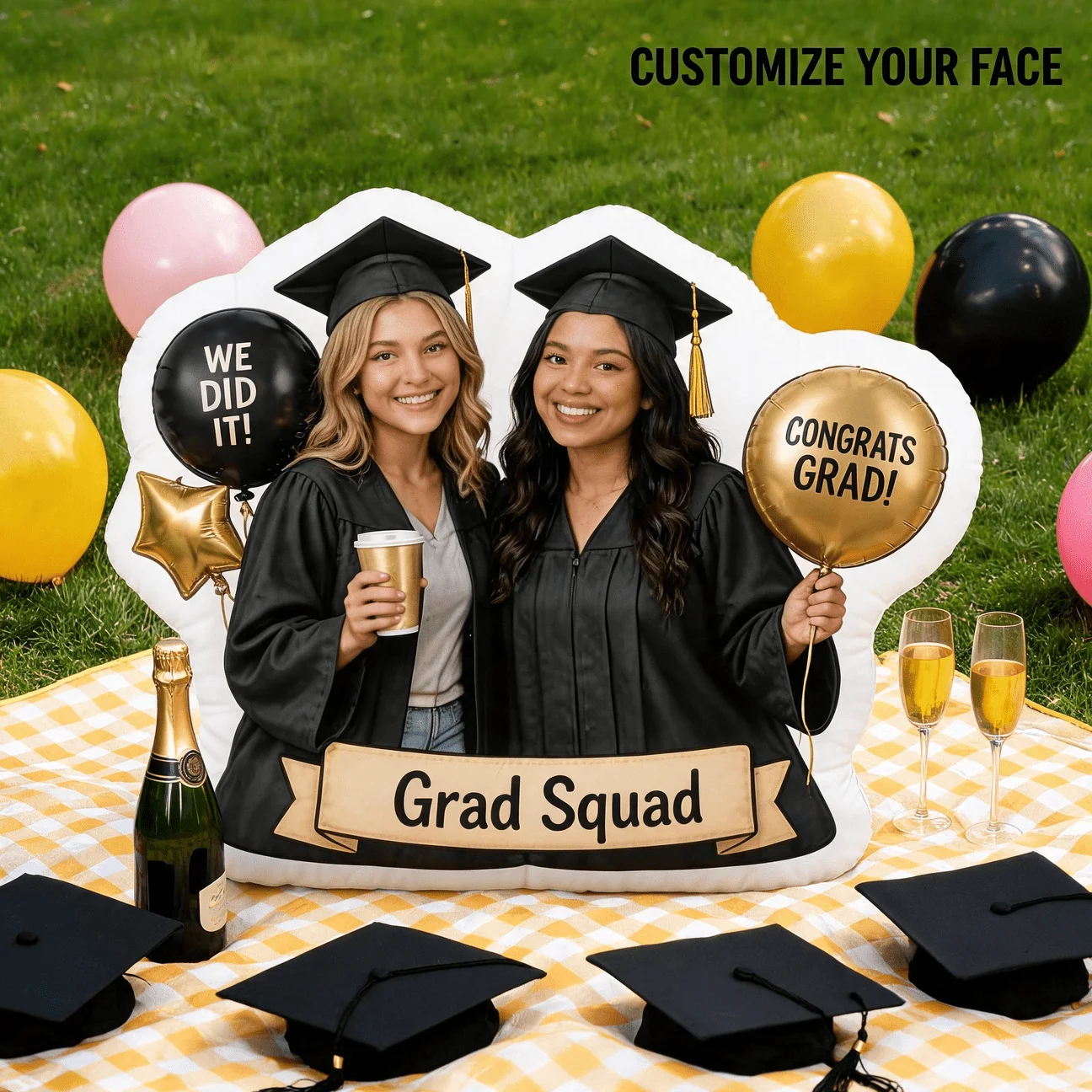 Custom Graduation Photo Shaped Pillow, Personalized Couple Portrait Decorative Cushion, 60CM Large Size Home Decor Accent Pillow