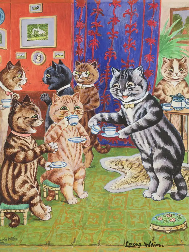 

Cat's Tea Party Art Picture Print Silk Poster Home Wall Decor