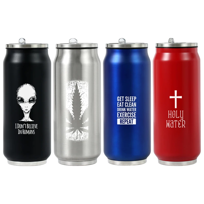 500ML 304 Stainless Steel Cola Can Thermos Custom LOGO Vacuum Cup Flask Portable Double Layers Straw Cup Water Bottle Mug