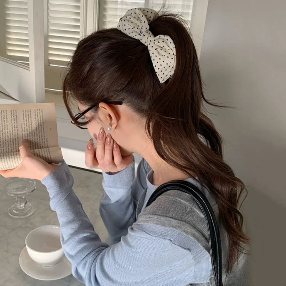 

Заколка-банан в клетку с бантом в горошек для женщин, элегантная заколка для хвоста, заколка-краб, аксессуар для волос для девочек