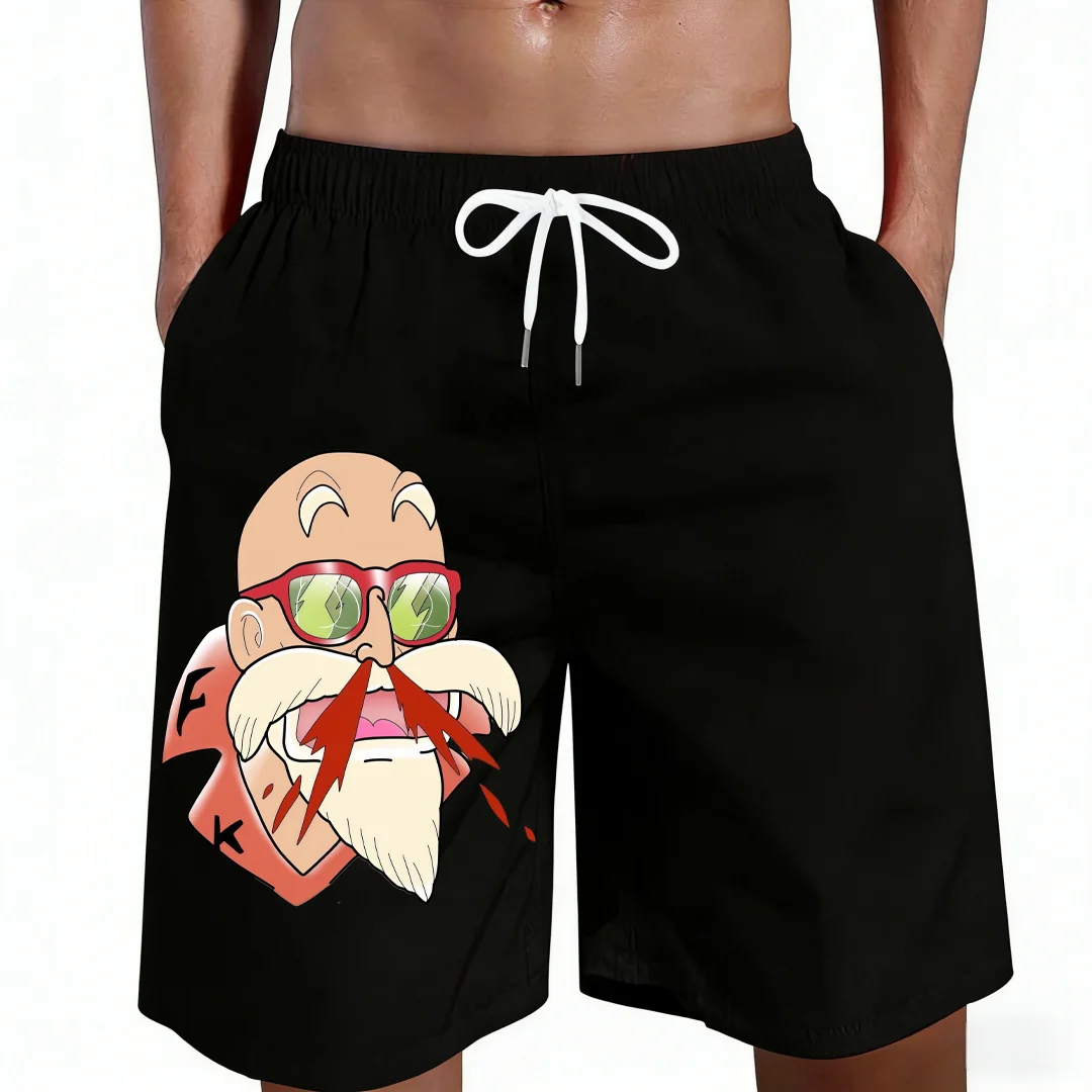 2026 New Dragon Ball Funny Master Roshi Nosebleed Anime Print Beach Shorts Casual Loose Family Matching Outfits Summer Quick Dry