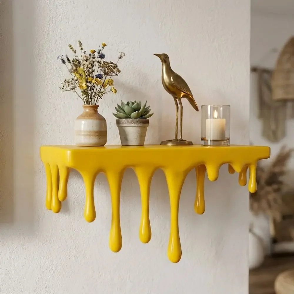 Decorative 3D Printed Drip Floating Shelf Plastic Stable Melting Wall Shelf Irregular Artistic Plants Display Stand Bedroom