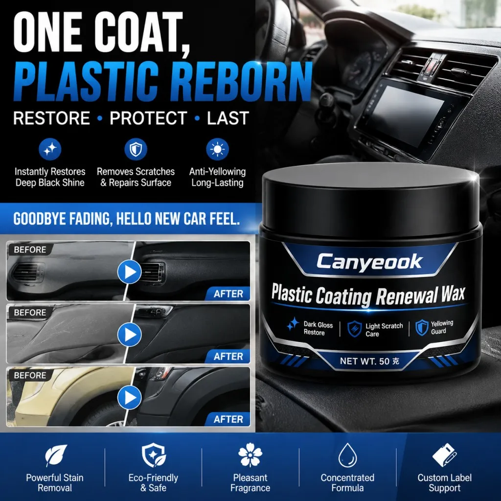 CANYEOOK Plastic Trim Wax 50g - Restore Black Shine, Erase Scratches, Anti-Yellowing, Long-Lasting Protection