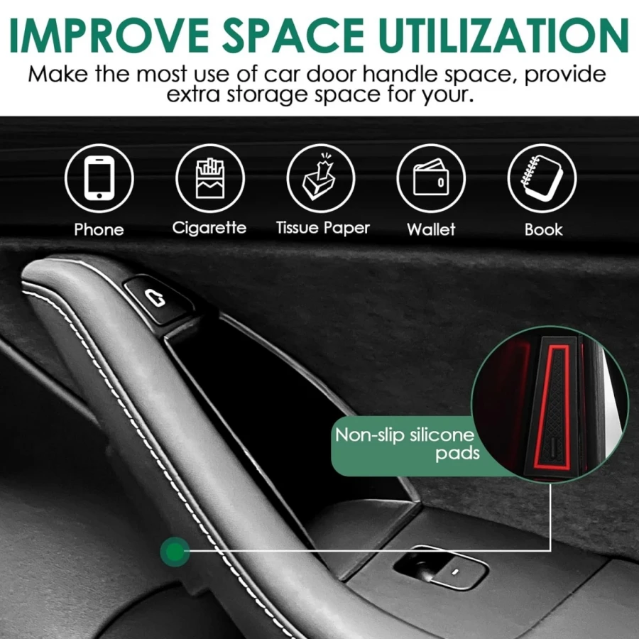 4PCS Door Side Storage Box For Tesla Model 3 Y 2017-2023 Handle Pocket Armrest Driver Passenger Storage Tray Container Organizer