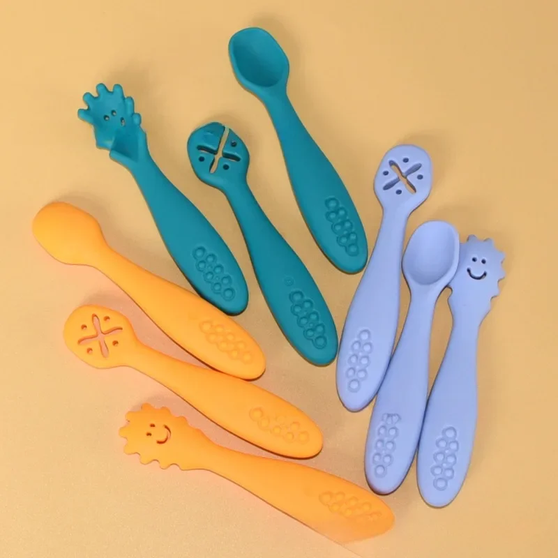 Children's Complementary Food Soft Fork Spoon Baby Independent Feeding Licking Spoon Silicone Material 3pcs/Set Baby Spoons