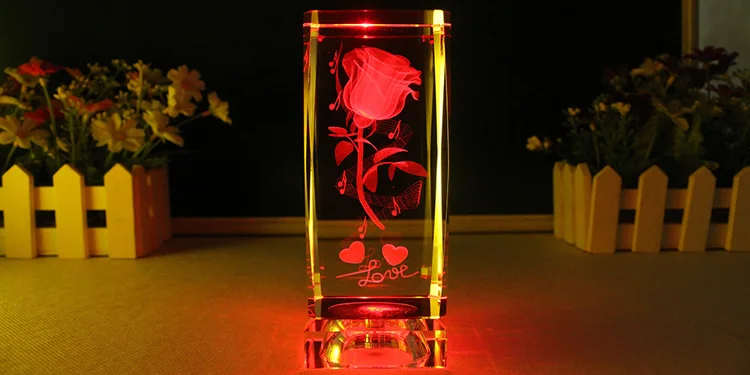 Romantic crystal gift- Valentine's Day Lover sweethearts Rose Figurine 3D Crystal ball statue-- best Birthday festival gift