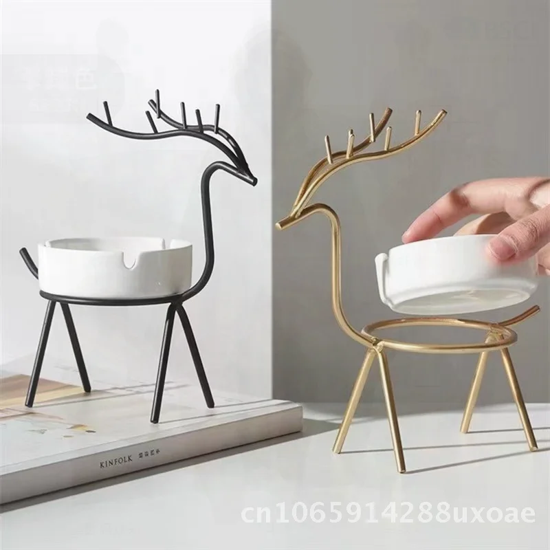 Nordic Creative Ceramic Ashtray Fashion Personality Living Room Office Decor Large Deer Small Deer Rabbit Flamingo Reindeer