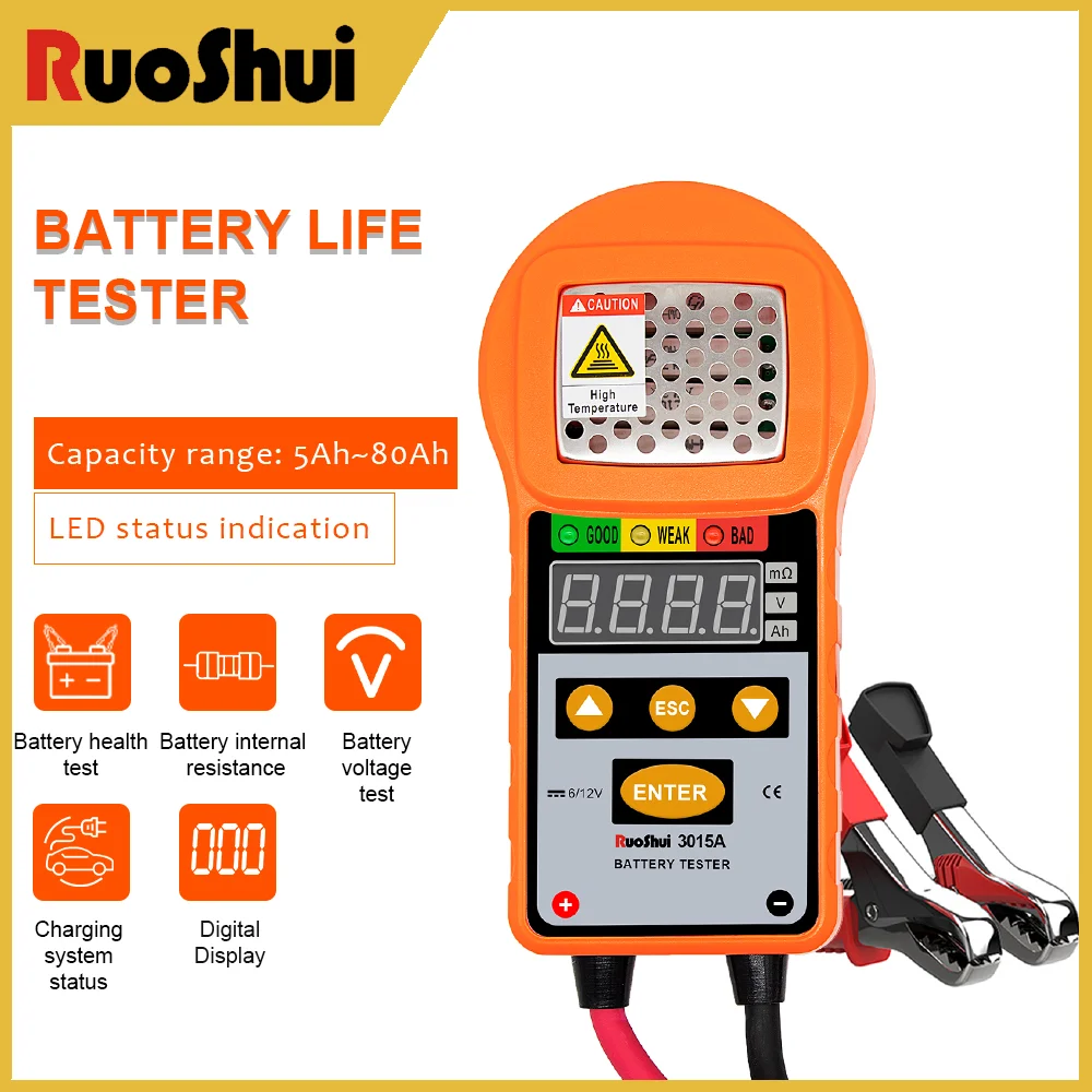 

RuoShui 3015A Automotive Battery Analyzer 6V/12V Lead Acid Batteries Tester for 5-80AH Capacity with NCV Detection