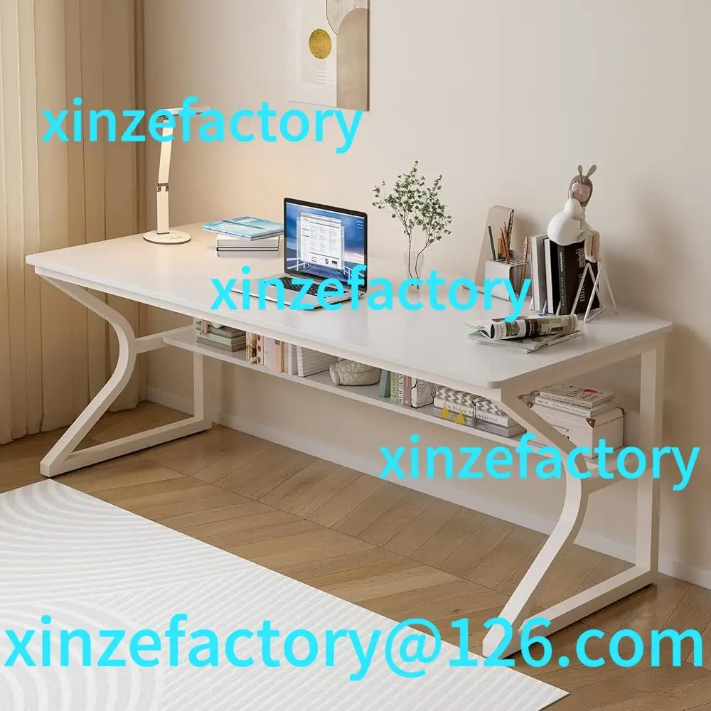 

Be suitable for Extra Long Desk With Bookshelf - 63"" Double Long Writing Table For 2-Person Workstation, Modern Study Work