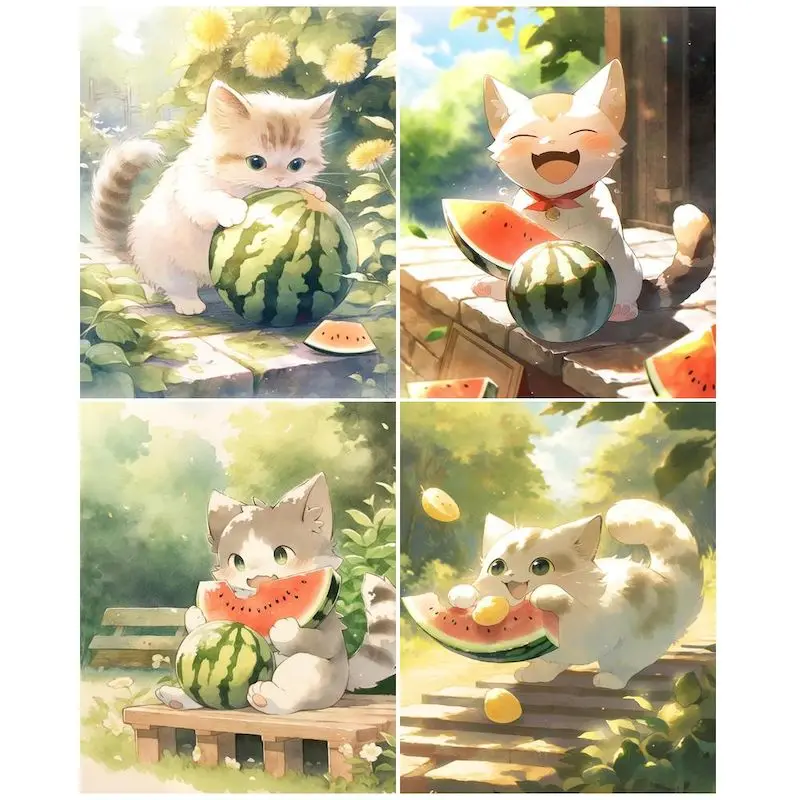 

GATYZTORY Painting By Numbers Kits Watermelon Cat Acrylic Paint With Numbers Wall Art Picture For Home Decors 40x50cm With Frame