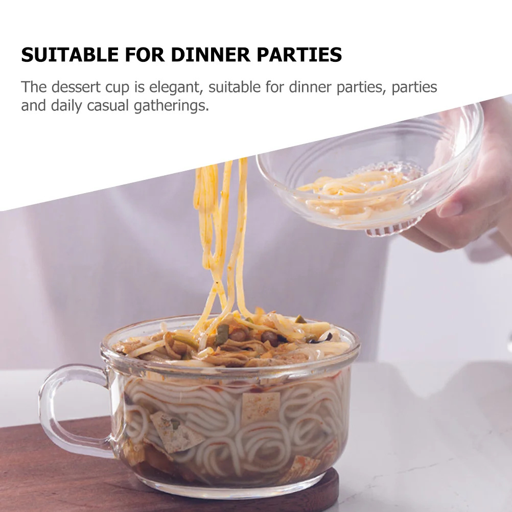 

Tempered Glass Breakfast Bowl Cereal Dessert Cup Clear Glass Cups with Lid for Coffee Milk Ice Daily Use